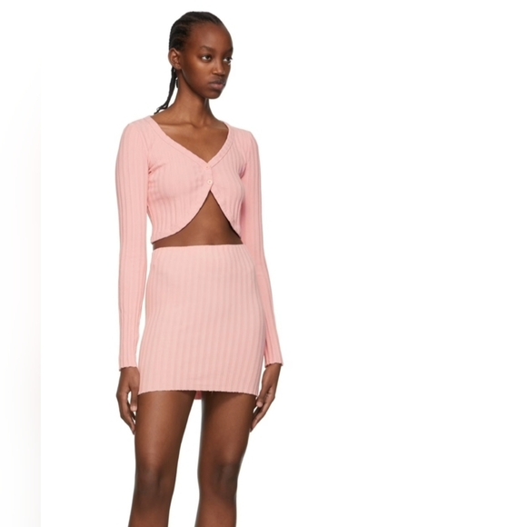 Cotton Citizen Capri Red/Pink Ribbed Mini Form Fitted Skirt for Any Occasion - Picture 10 of 10